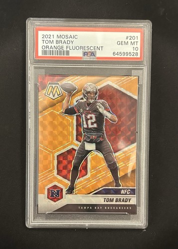 Panini 2021 Mosaic Tom Brady #201 Orange Fluorescent Prizm PSA 10 02/25