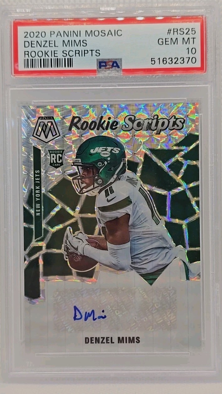 Denzel Mim *PSA 10* ROOKIE AUTO!2020 Panini Mosaic - Rookie Scripts #RS25 Jets