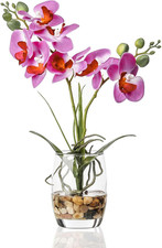 Artificial Purple Orchid in Glass Vase, Realistic Phalaenopsis Arrangement with