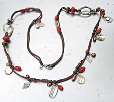 SILPADA Coral Wood Shell Pearl Sterling Silver 2 Strand Cord Necklace N2116
