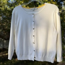 Boden Ivory Cotton Blend Button Up Cardigan Size 14, Feminine Twee Versatile