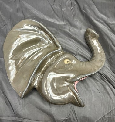Vintage Hand Painted Elephant Face Ceramic/ Plaster Hanger