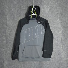 Nike Therma-FIT Hoodie Kids XL Grey Black Pullover Training Fleece 678605-065