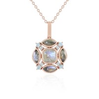 Cavill Silber Halskette 2,50Ct Blauer Labradorit RoséVergoldet Vintage
