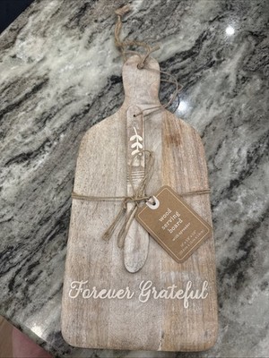 White Washed Wood Serving Board with Spreader NWT Forever Grateful 