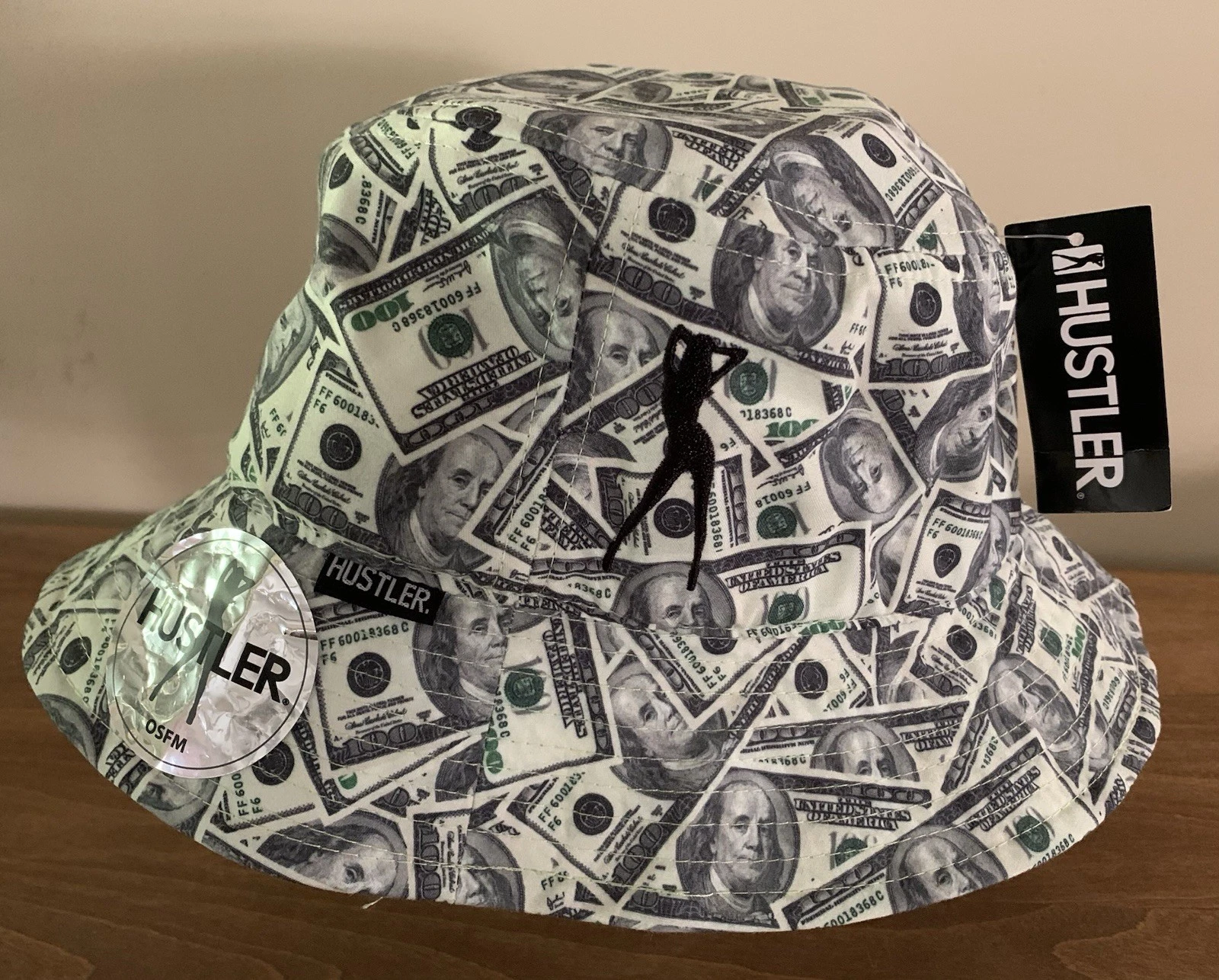 Bucket Hat Cap $100 Bills Cash Money Green Black One Size Fits Most Beach Vegas