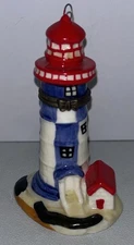 Lighthouse Ceramic Hand-Painted Figurine Hinged Trinket Box 4” Tall