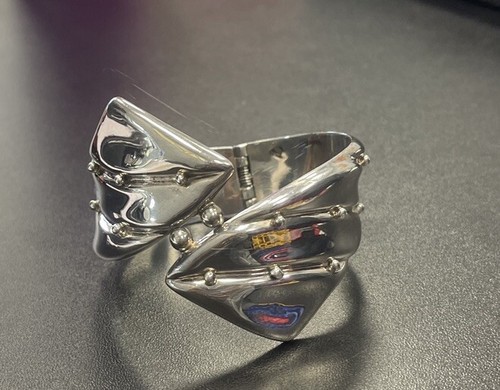 Vintage TAXCO MEXICO 925 Sterling Silver Hinged Clamp Bangle Cuff Bracelet 57.9g - Picture 10 of 11