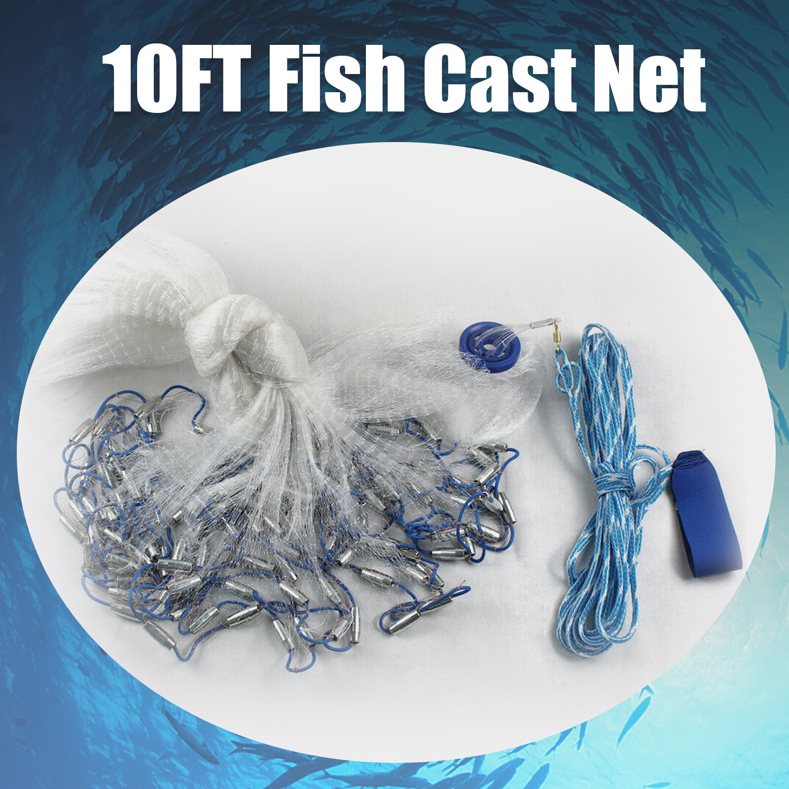 Durable Fishing Cast Net Bait Easy Throw Hand Cast Strong Tire Trap Line Mesh 3M