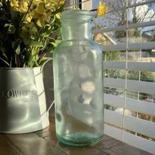 Vintage Aqua Glass Old Fashioned Large reserve Jar Home Curio Storage