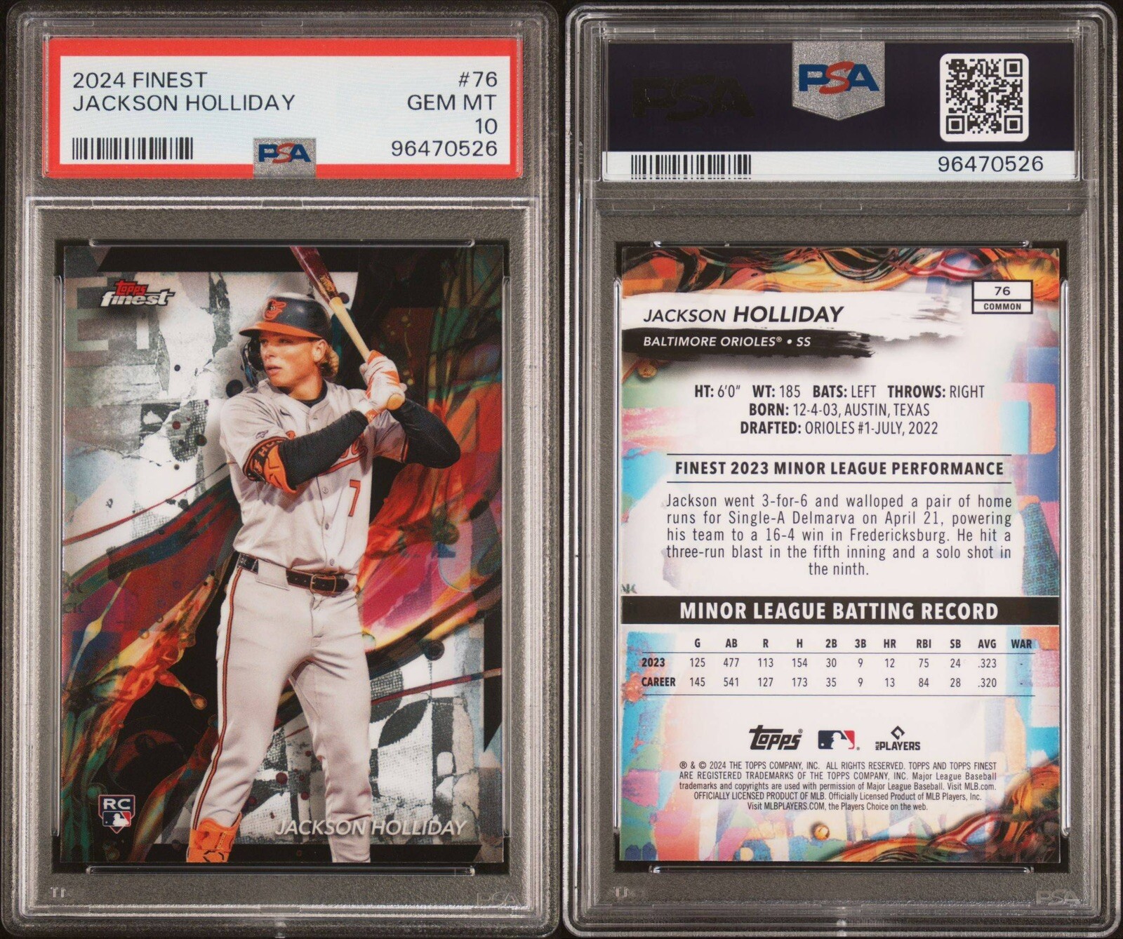 2024 Topps Finest #76 Jackson Holliday Rookie RC PSA 10 GEM Baltimore Orioles