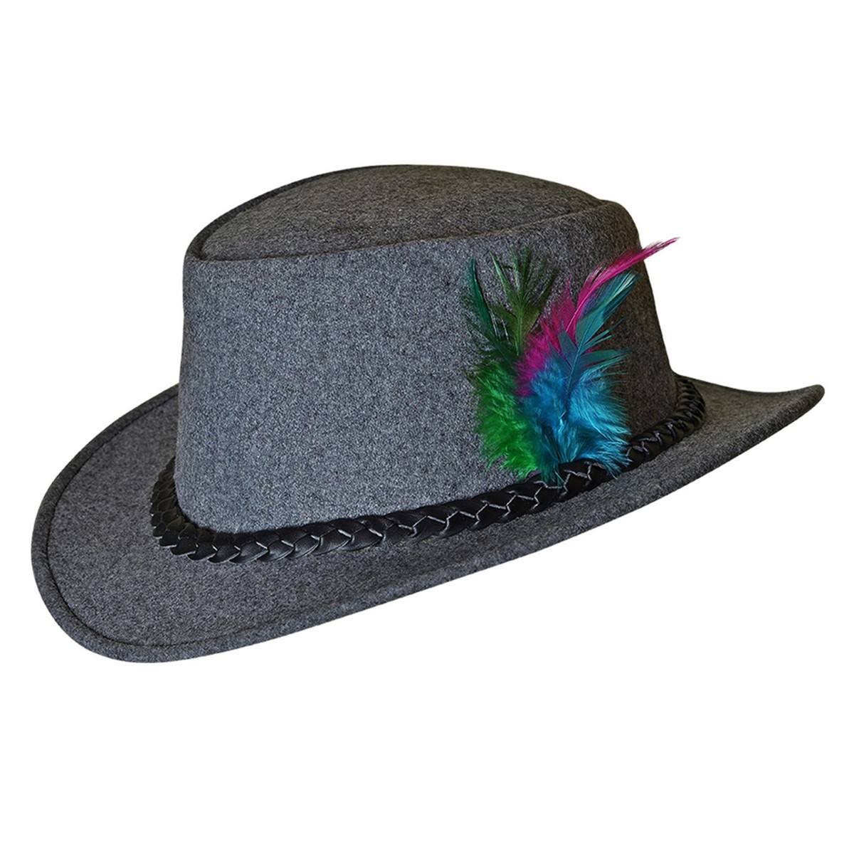 Bavarian Lederhosen Hat Grey with Feather Oktoberfest Hats for Men