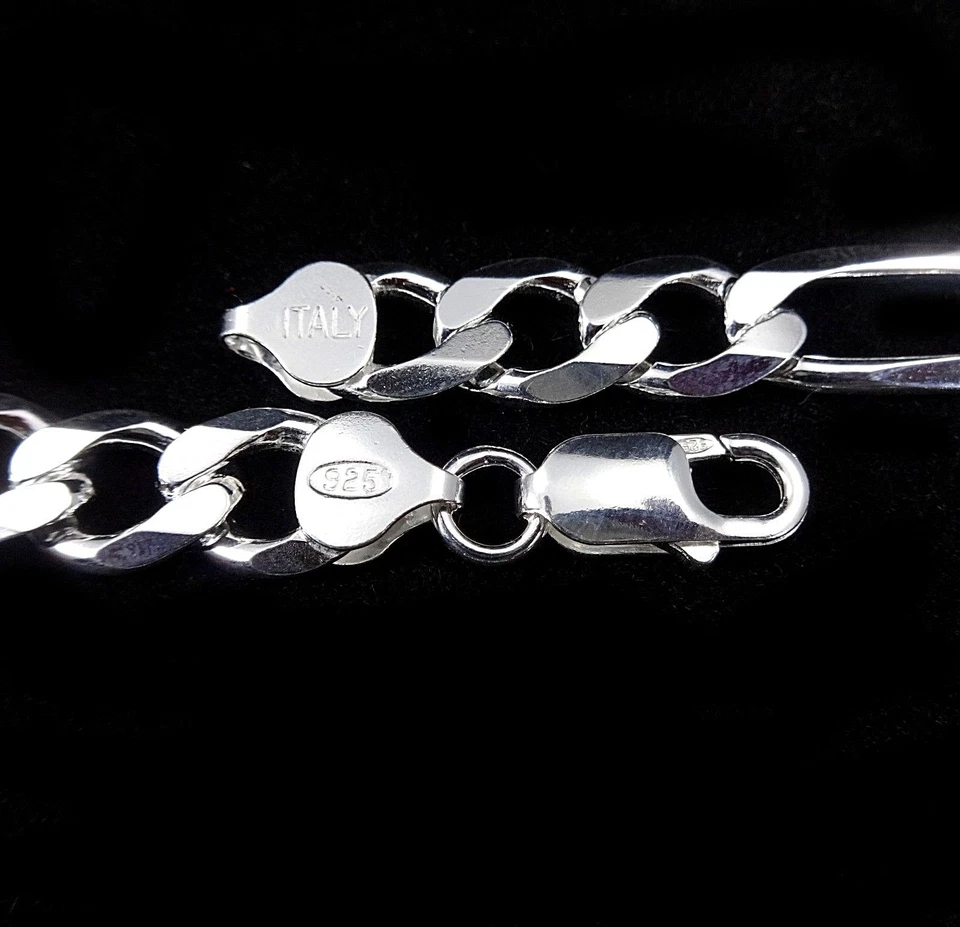 Collar de cadena FIGARO de plata de ley 925 maciza de 10 mm de ancho para hombre hecho en Italia  Foto 3 de 4