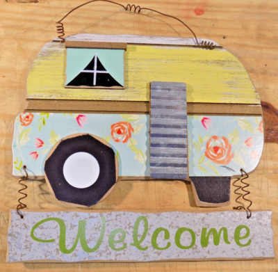 CARAVAN Hanging WELCOME  SIGN 10'' x 8'' Tin