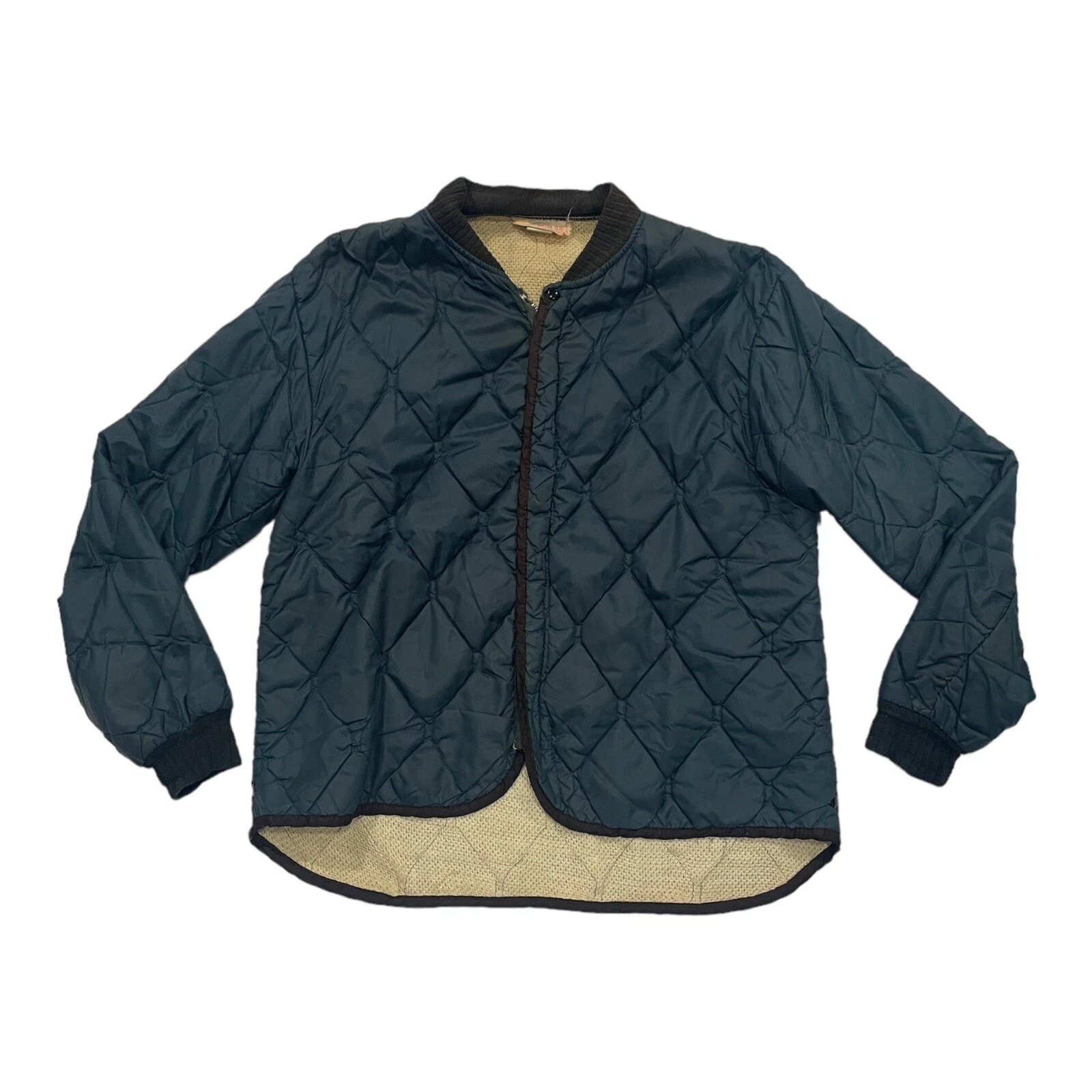 Vintage Dacron 88 Quilted Zip Up Nylon Jack Thermal Lined Blue & Black Trim