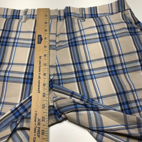 New York & Co. Shorts Womens Size 16 Tan Blue Plaid Manhattan Chino Lightweight - Picture 11 of 12