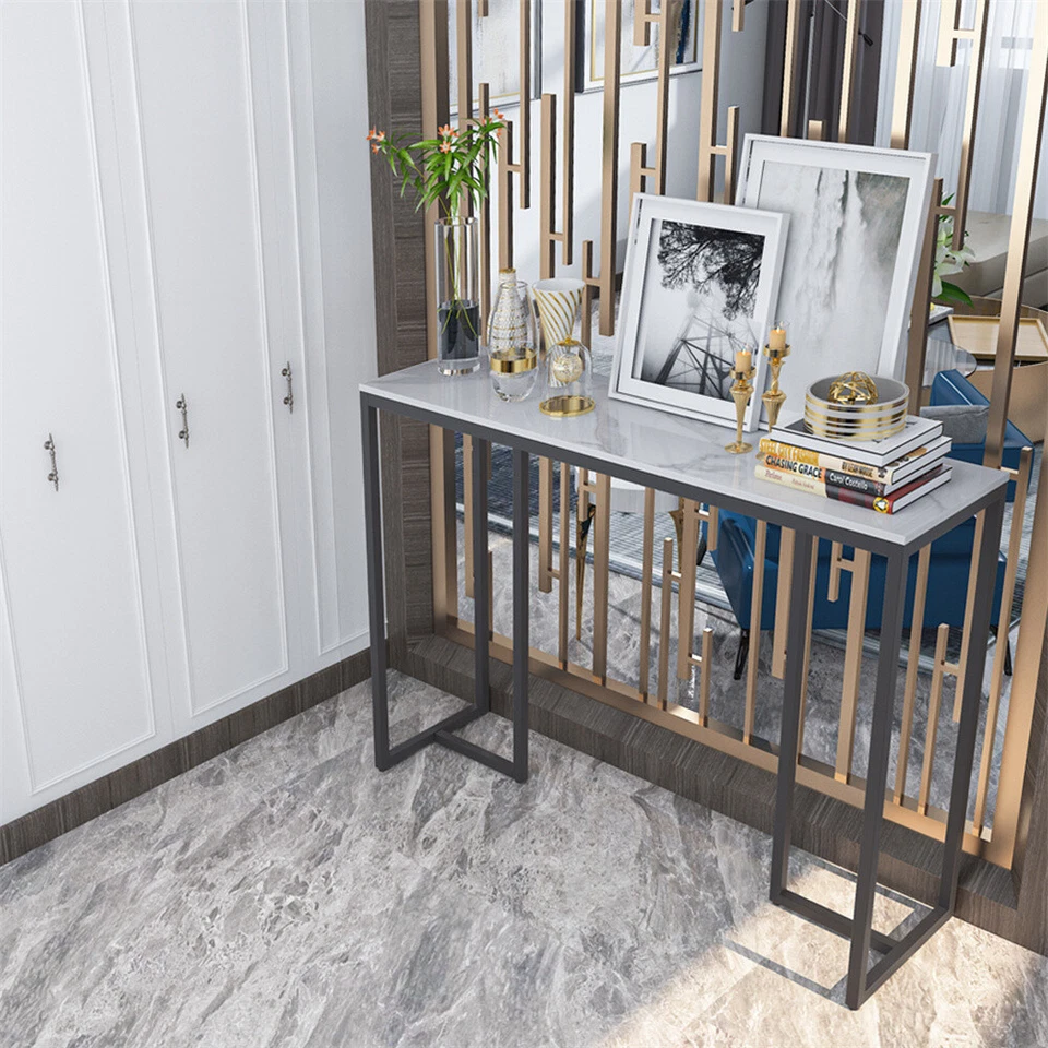 Modern Hallway Entryway Table with Marble Top Narrow Console Desk Table TV Stand - Image 2 of 4