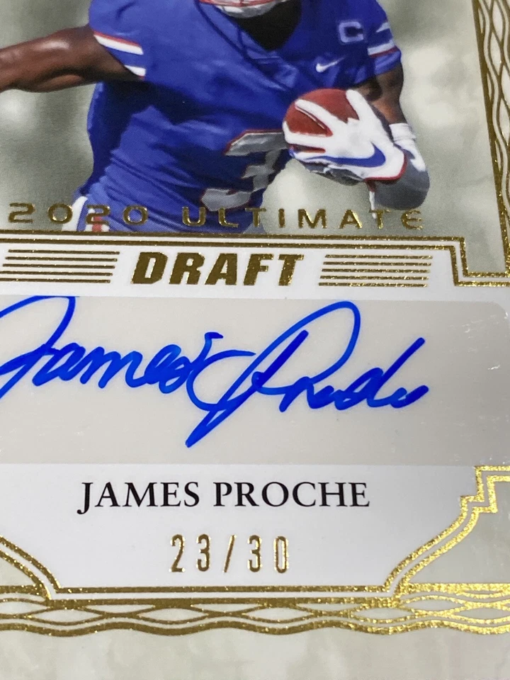 James Proche RC 2020 Leaf Ultimate Draft Gold Parallel Auto  23/30 BA-JP1 - Image 3 of 4