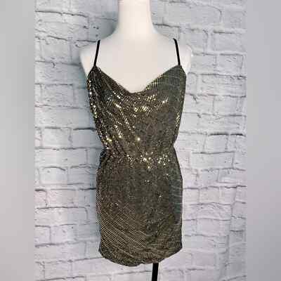 Alexia Admor Kylien draped foil gold mini dress new size small
