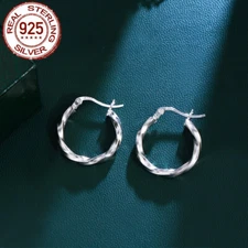 CWWZircons Sterling 925 Silver Solid Round CZ Twisted Shaped Hoop Earrings