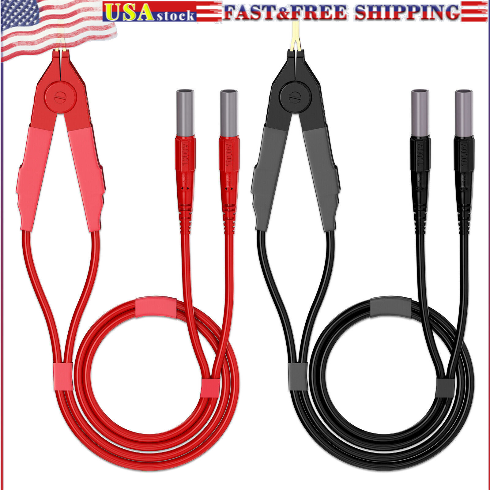 LCR Meter Test Leads Terminal Kelvin Clips Cable Wires to 4mm Safety Banana Plug