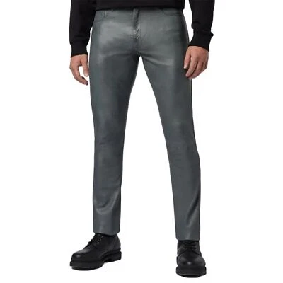 Grau und Schwarz Leder Hose Mit Original Lammleder Freizeit Jeans Stil Biker - Bild 1 von 4