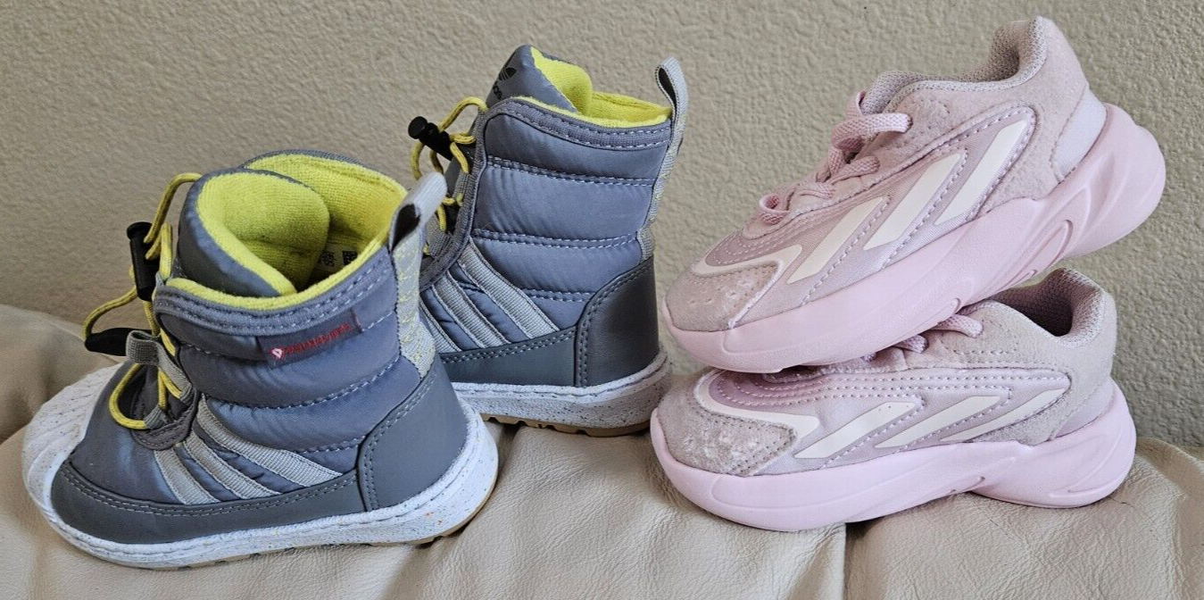 Lotto di 2 scarpe casual Adidas Originals rosa e grigie per bambina taglia 6k entrambe