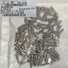 100 Phillips Pan Head 6-32 x 5/8" Stainless Steel Machine Screws FT Fine MS 18-8
