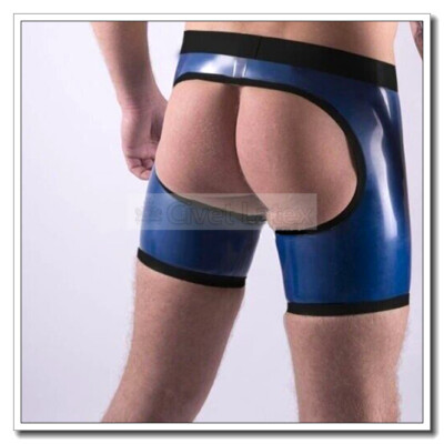 Latex Shorts Open Back Cool Boxers Pants Transparent Blue Unique Customized E94