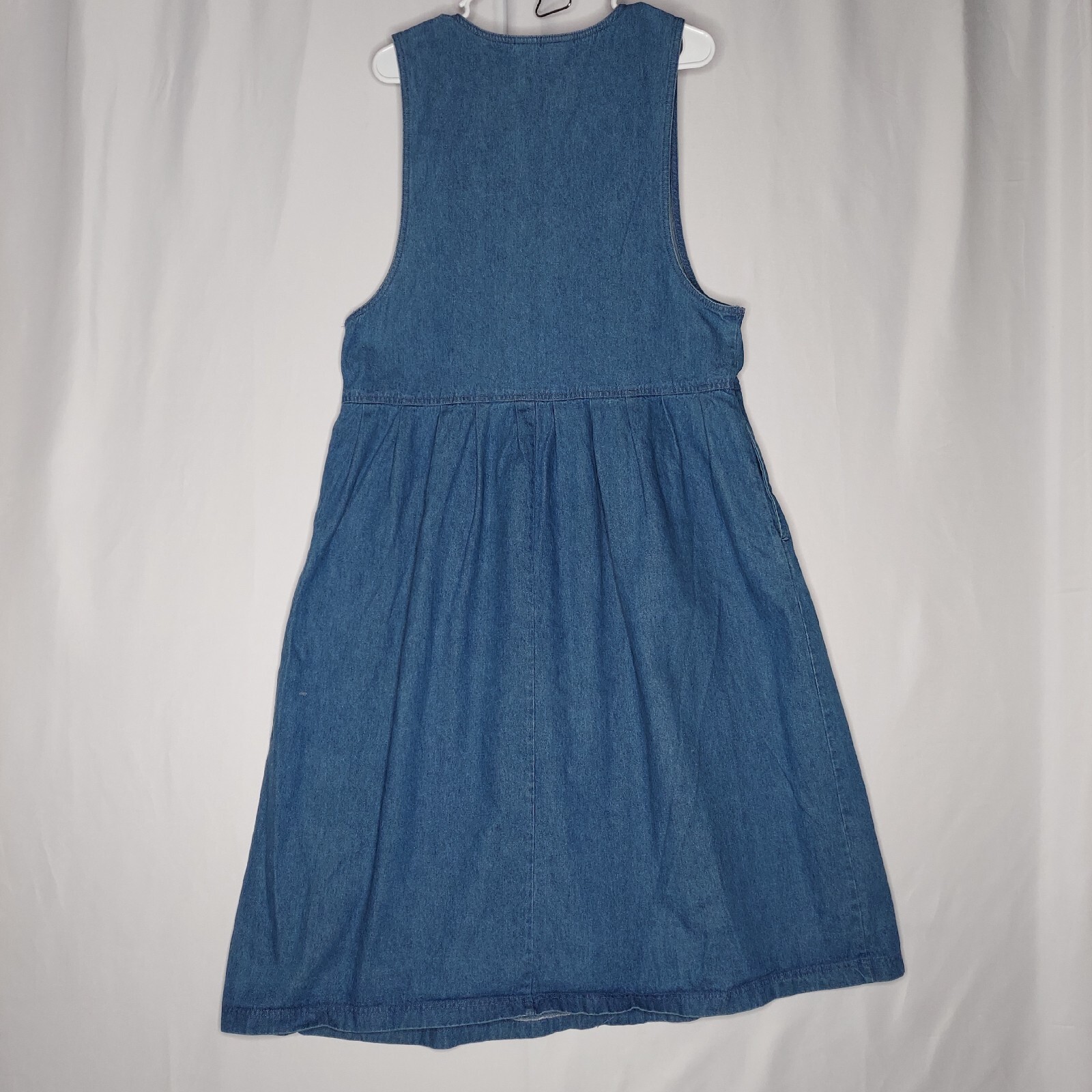 Boundary Waters Vtg Denim Jumper Large Blue Sleeveless Midi Pleated Pocket VNeck