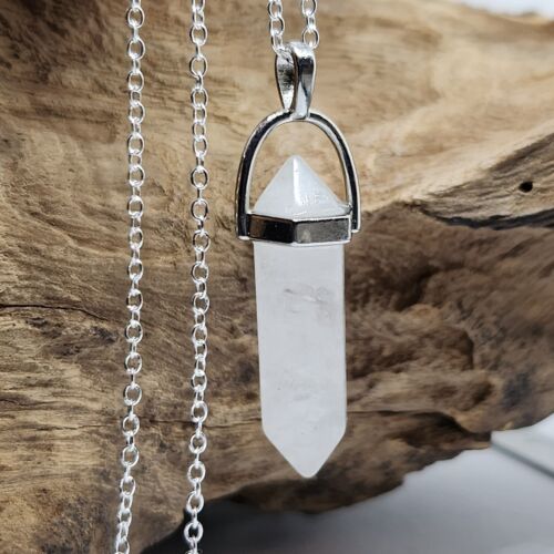 Crystal Quartz Necklace Gemstone Pendant Master Healer Reiki Point Chakra Stone - Picture 1 of 21