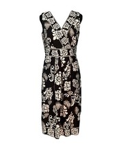 Charter Club Womens 6 fit midi flare black white damask print faux wrap