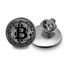 Bitcoin Lapel Pin Crypto Tie Tack Silver Brooch 20mm Glass Dome Cryptocurrency
