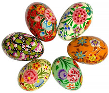 Decorative Easter Egg Set of 6 Papier-Mache Pysanka Set Handmade 2.8" x 1.6"