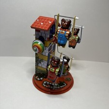 Adorable Tinplate Teddy Bear Swing Windmill Style Wind-up Toy 7-1/2  Tall
