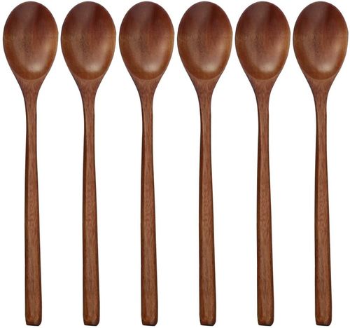 Wooden Spoons, 6 Pieces 9 Inch Wood Soup Spoons for Eating Mixing Stirring, Long - Picture 12 of 12