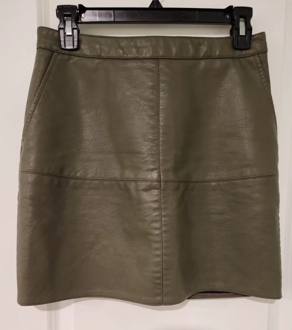 Costes Rebel olive green faux leather mini skirt small
