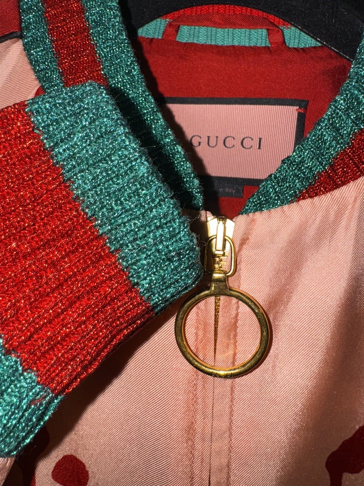 Giacca bomber in seta rosa gucci con ""LIFE IS"" GUCCI donna TAGLIA 38