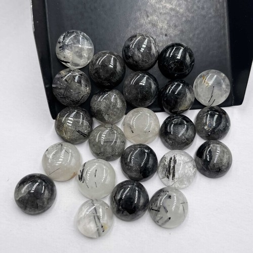 Natural Black Routile Quartz Round Cabochon Gemstone Lot 23 Pcs 10 MM 94 CT - Picture 4 of 5