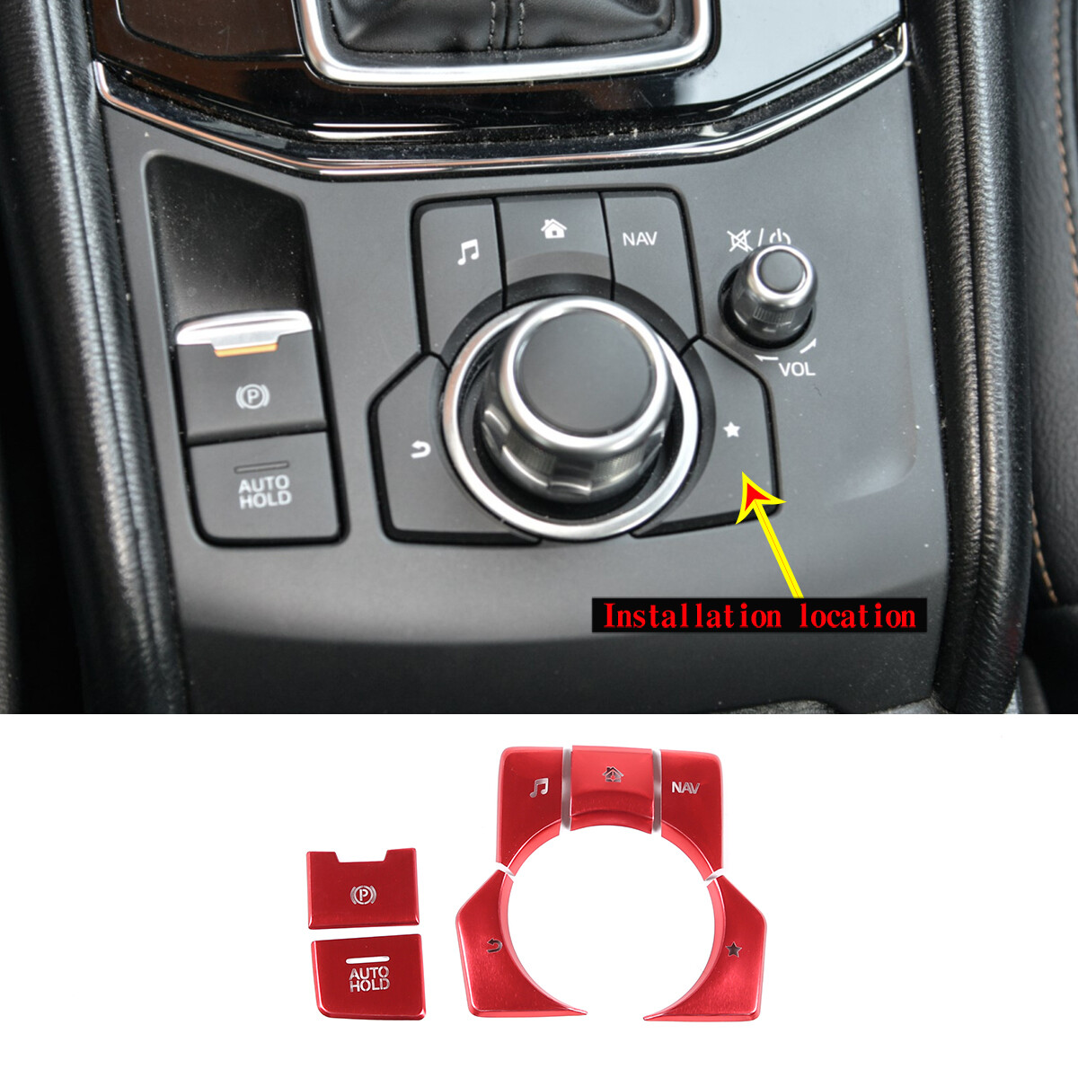 Red Alloy Console Multimedia Button Trim 7PCS For Mazda CX-5 2017