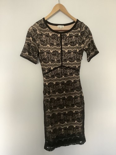 Reiss Sonia Dress Size 6 Lace Layer Panel Dress Cream / Black Bodycon - Picture 8 of 9