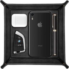 Leather Valet Tray Table Desktop Storage Organizer Nightstand Caddy Holder Gift