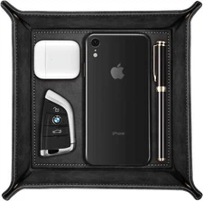 Leather Valet Tray Table Desktop Storage Organizer Nightstand Caddy Holder Gift