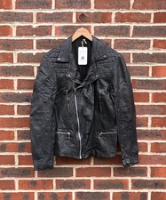 AllSaints Mens REPLICA Leather Biker Jacket XS Extra Small Black Moto All Saints