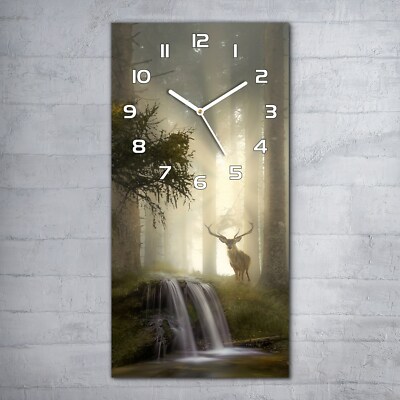Wanduhr Glasuhr 30x60 Küchenuhr Echt-Glas Wasserfall Natur Wald Landschaft
