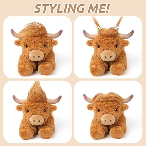 Highland Cow Stuffed Animals, Microwavable Stuffed Animal Adorable Fluffy Highla - Picture 5 of 12
