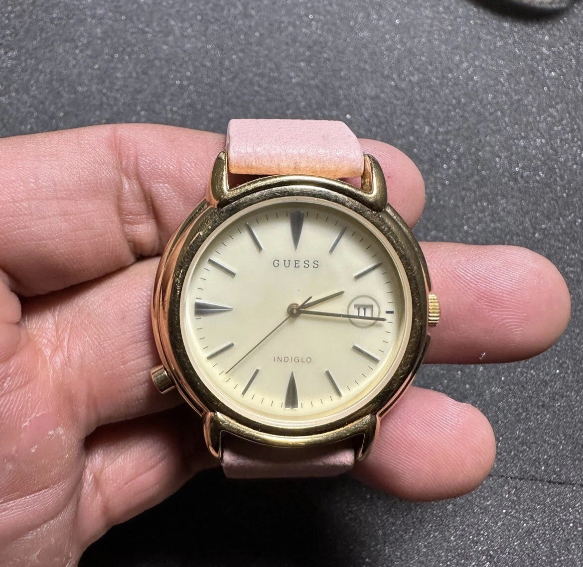 Vintage Guess 90s Womens Watch Quartz Gold Tone Pink Band Working New  Battery | eBay