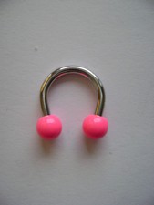 Stainless Steel C Barbell Horseshoe Circular 12G 7/16 Pink Balls Made In USA