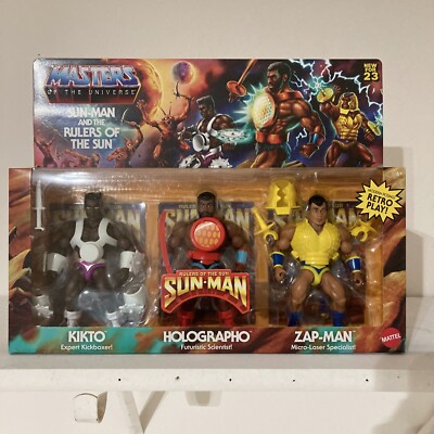 MOTU Origins NEW SUN-MAN Rulers Of The Sun 3 Pack KIKTO ZAP-MAN HOLOGRAPHO Set