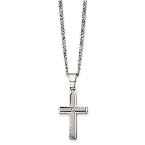 *BRAND NEW* Chisel Titanium Brushed & Polished Diamond Necklace TBN102-22 - Image 2 of 4